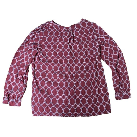 Time And Tru Womens Long Sleeve Blouse Red Rum Circle Print Size L 12-14 Cotton - Picture 2 of 6